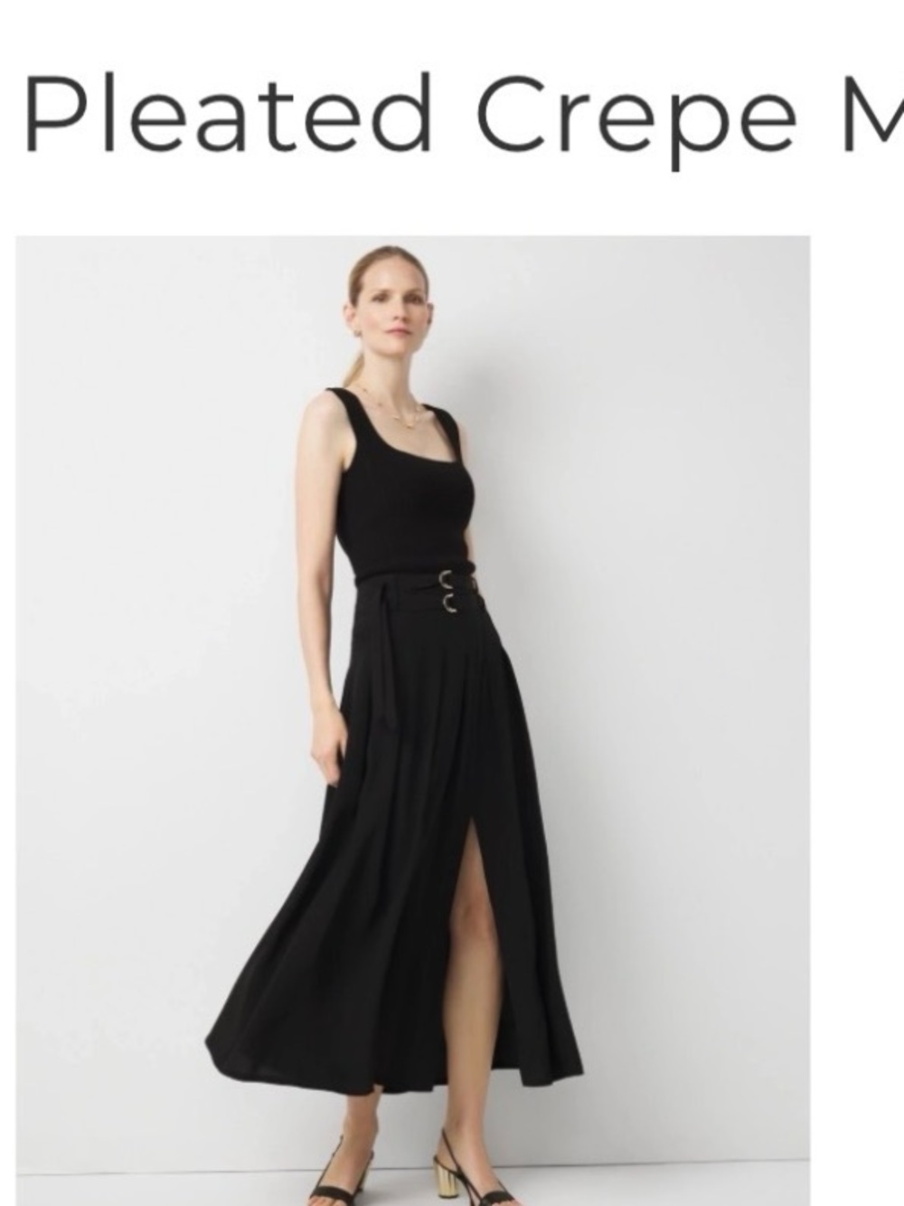 WHBM Black Pleated Crepe Maxi Skirt with High Slit